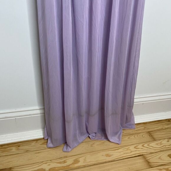 David’s Bridal Iris Long Mesh Dress with Cowl Back Detail Lavender Purple Maxi 4 - Picture 6 of 13